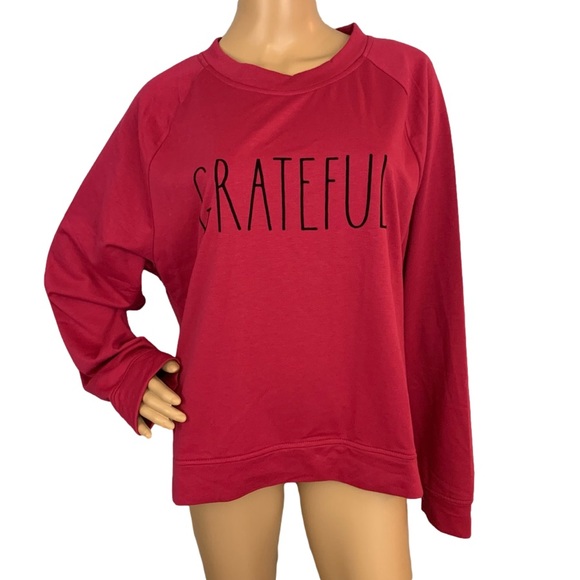 Rae Dunn Sweaters - Rae Dunn Cranberry “Grateful” Crew Neck Sweatshirt Size XL